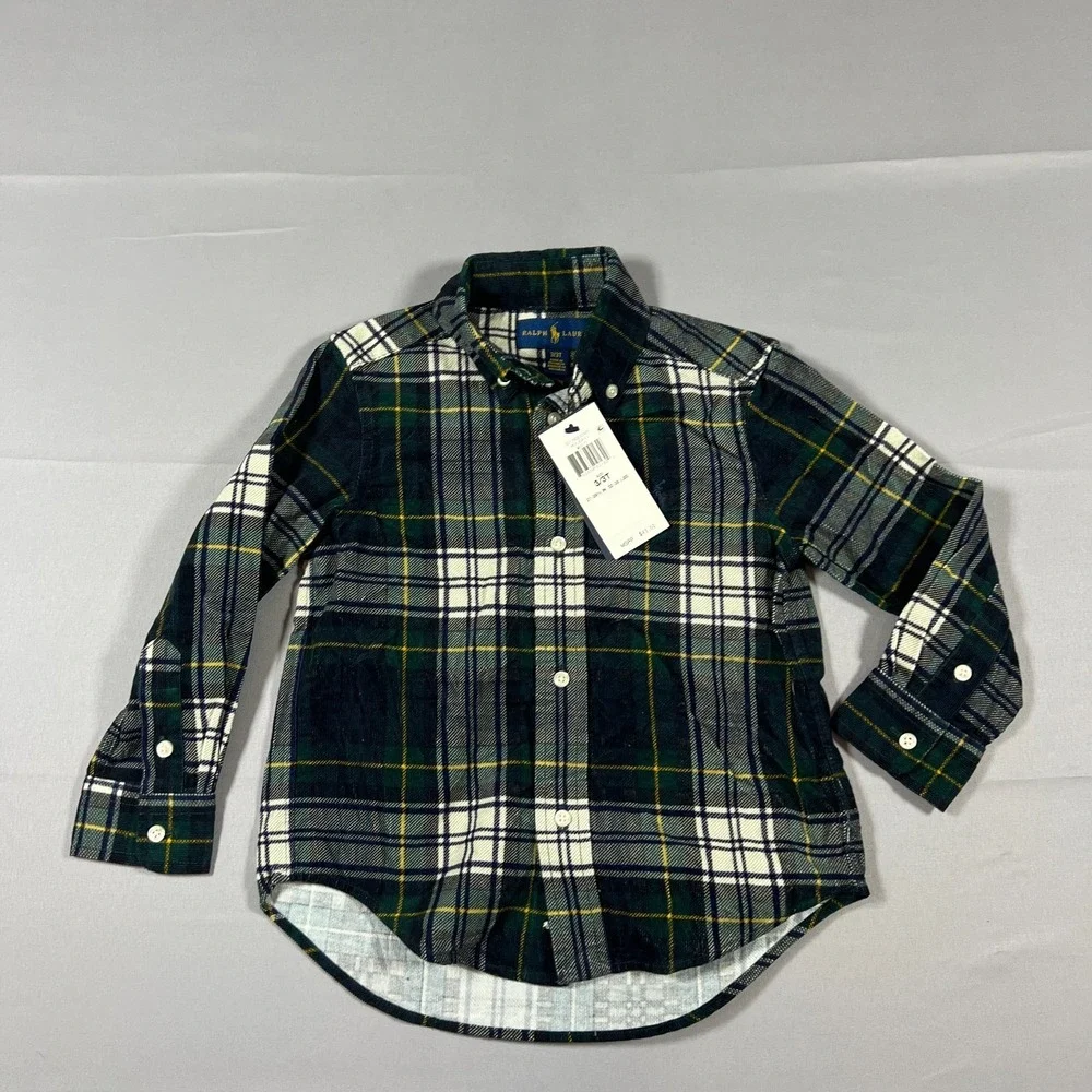 Ralph Lauren Corduroy Shirt Kids 3T Multi Plaid Cotton Long Sleeve Button Down